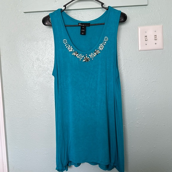Lane Bryant Turquoise Embellished Tank Top Plus Size 14 16 Sleeveless Shirt - Picture 2 of 7
